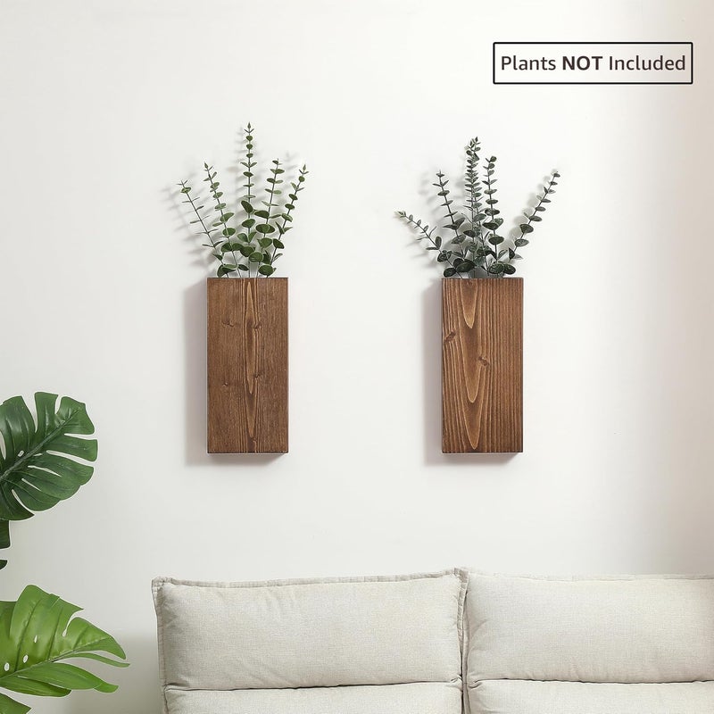 GRID FORTE Wood Wall Planter Set of 2, Wood Wall Pocket for Greenery and Dried Flowers, Indoor Hanging Vase, Modern Farmhouse Wall Decor for Living Room Bedroom Office Eucalyptus Stems Decorations (Walnut) - Image 3